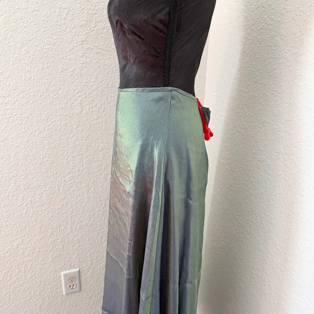 Vintage 90s Y2K Iridescent Dual-Tone Maxi Skirt Womens L Green/Purple USA Grunge - Picture 4 of 11